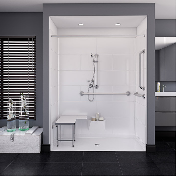 code compliant ADA multi piece shower in a bathroom 