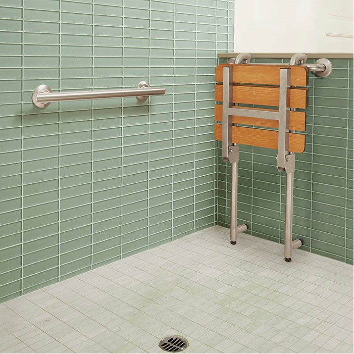 profile shower seat folded up in roll in shower