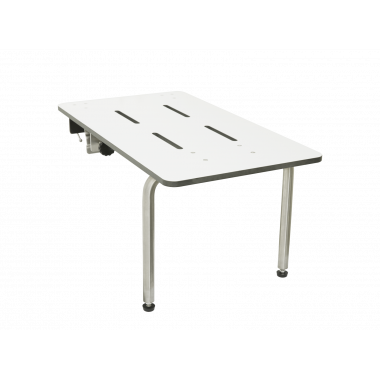 26.5 x 16 inches Removable Tub Seat with 2 legs, White Solid top with slots, clamps to side of tub 