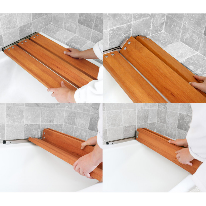 29 inch Tri-fold, Wood Removable Bathtub Seat folds away