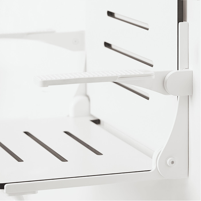 white bariatric folding shower seat with padded arms