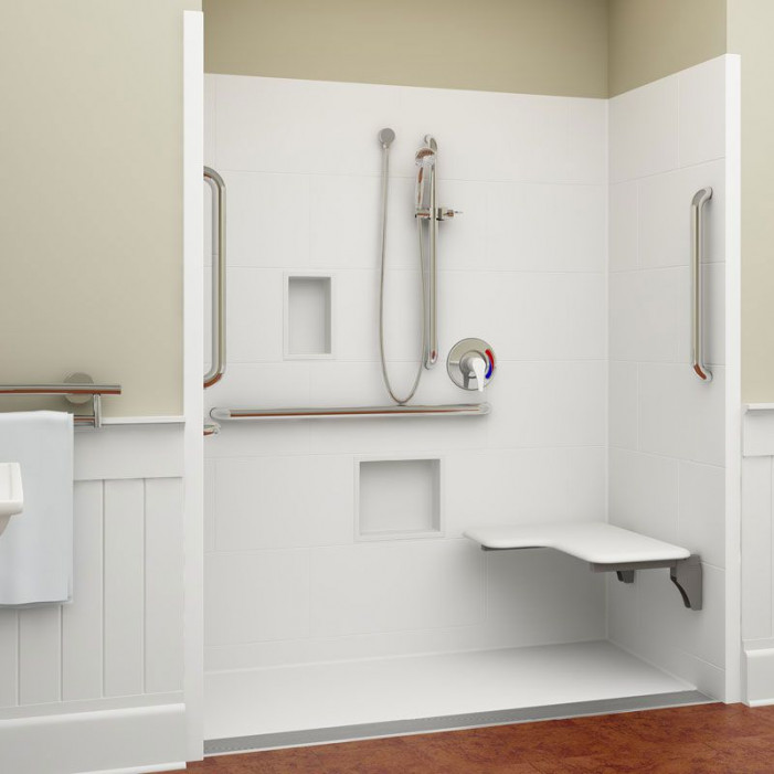 ADA trench drain shower right seat